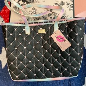 Betsey Johnson Multi Color Embroidered Heart Tote NWT